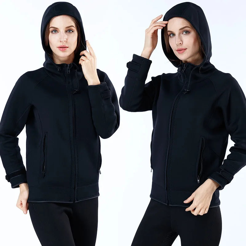 Unisex 2MM Neoprene Long Sleeves Jacket Hooded Cold and Waterproof Warm Top Windbreaker for Men and Women