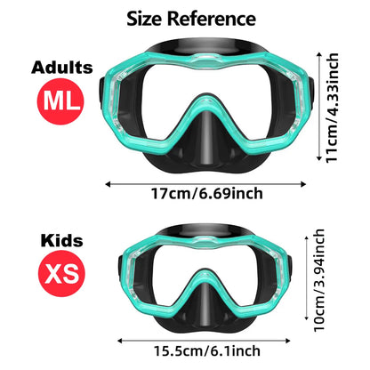 3 Windows Snorkel Mask Set Scuba Diving Swimming Goggles Panoramic Wide View HD Dry Top Anti-Leak Anti-Fog For Adults and Kids