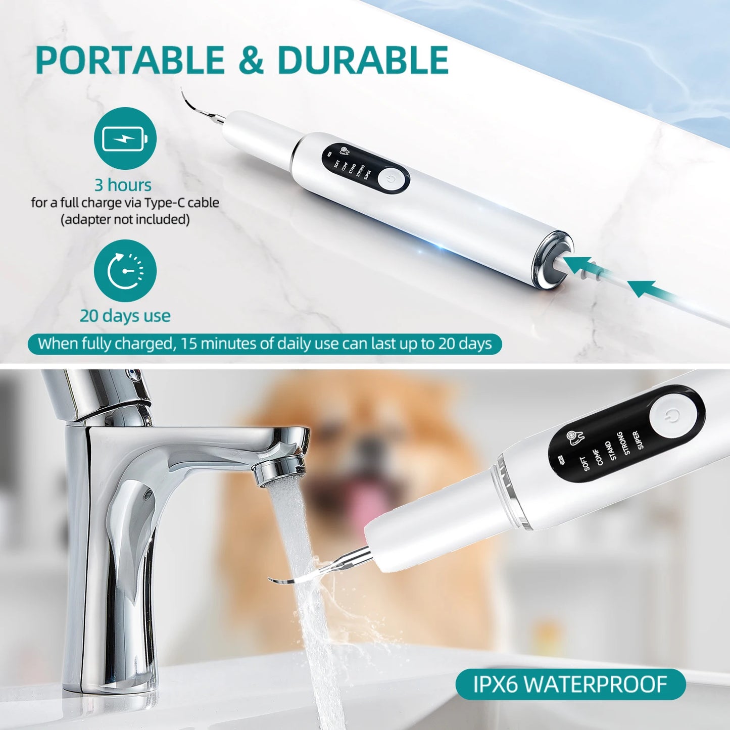 CURVY MOON Pet Use Ultrasonic Tooth Cleaner Dog Cat Dental Scaler for Tartar Removal Teeth Cleaning Tool with Sonic Technolog