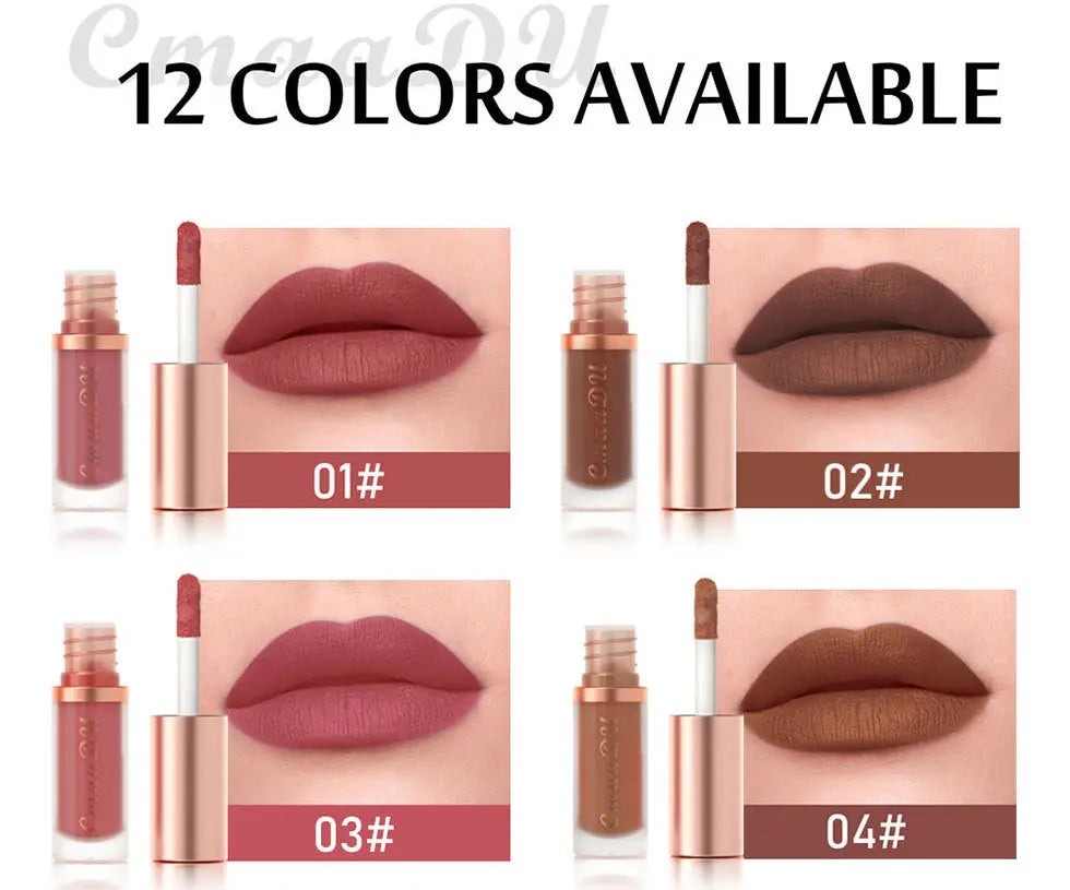 CmaaDu 12Color Long-Lasting Lip Sense Color Makeup Waterproof  Lipsticks Matte Velvet Lip Gloss