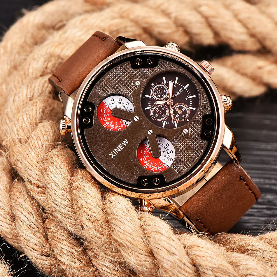 Original XINEW Brand Men Watches Black Boys Fashion Leather Band Gifts Quartz Watch Relogio Masculino Montre Homme Reloj Hombre
