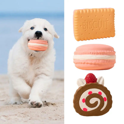 Dog Chew Toy Built-in Squeaker Simulation Biscuit Cake Bite-Resistant Latex Toy Exercise Toy Small Large Dogs Toy Pet Supplies