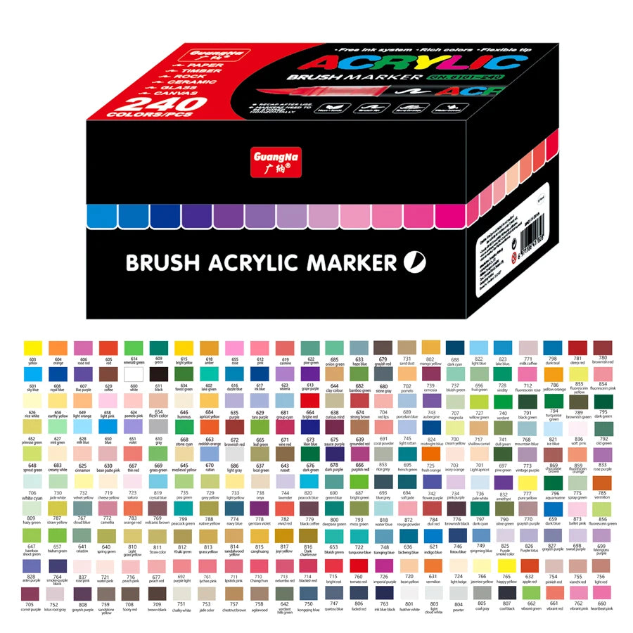 Guangna 360 288 Colors Acrylic Markers Brush Pens Fabric Rock Painting Pen Stone Ceramic Glass Wood Making school Art Supplies