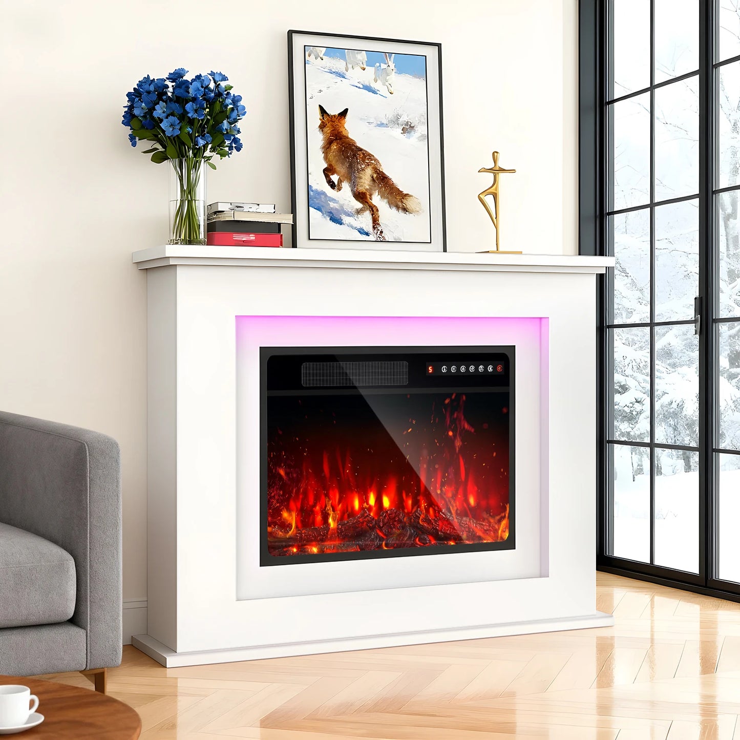 23'' Freestanding Electric Fireplace Stove w/Remote, Timer, Realistic Fake Fireplace Heater, 12 Flame Colors, 5 Flame Brightness