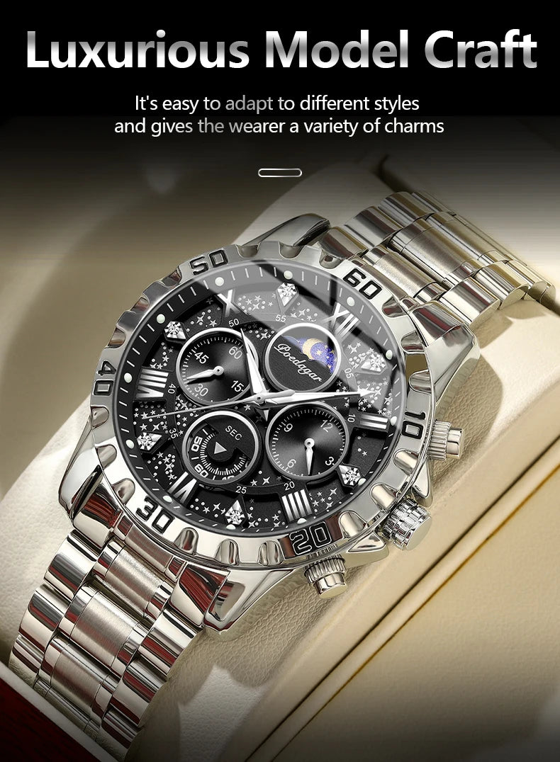 POEDAGAR Luxury Brand Men Watch Chronograph Waterproof Stainless Steel Luminous Male Watch Quartz Fashion Watches For Men Reloj