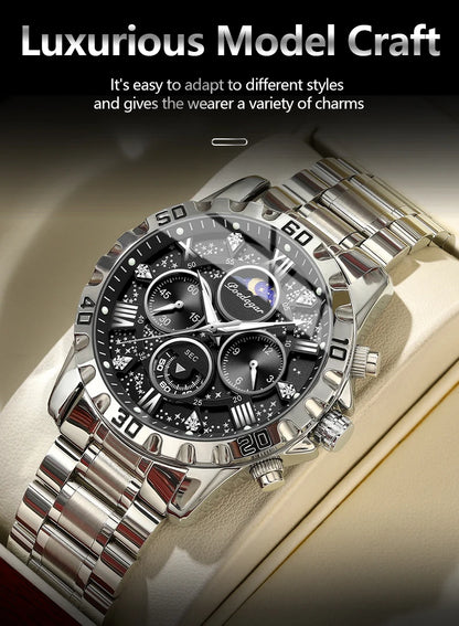 POEDAGAR Luxury Brand Men Watch Chronograph Waterproof Stainless Steel Luminous Male Watch Quartz Fashion Watches For Men Reloj
