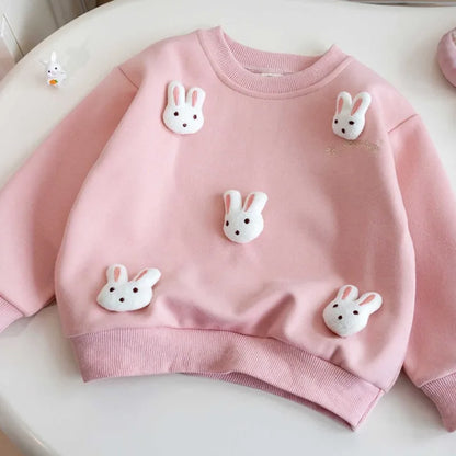 Children's Sweatshirt Spring and Autumn Three-dimensional Rabbit Girl Kids Versatile Cute Cartoon Top Pullover Baby Clothing