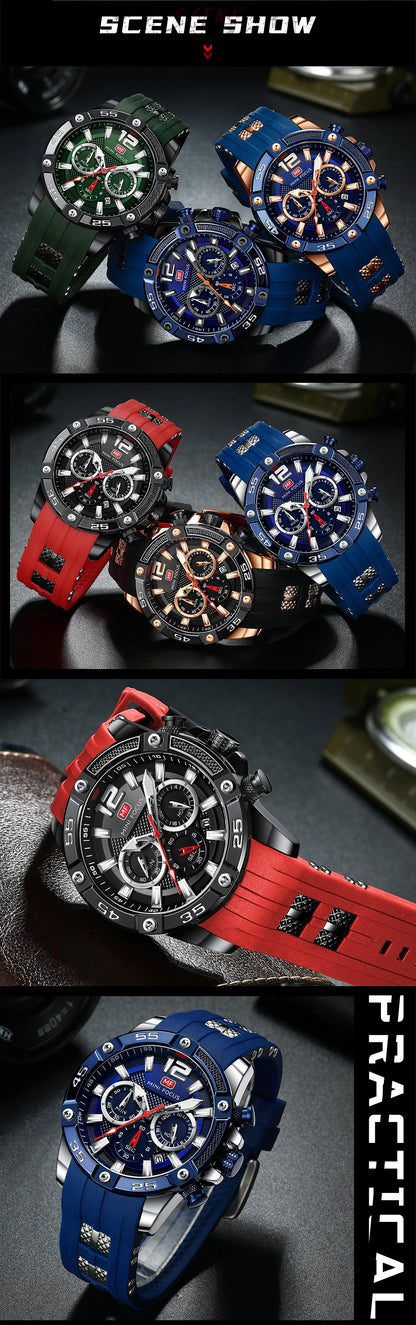 MINI FOCUS Multifunctional Sports Quartz Watch Mens Watches Waterproof Chronograph Wrist Watch with Date Luminous Hands 0349G