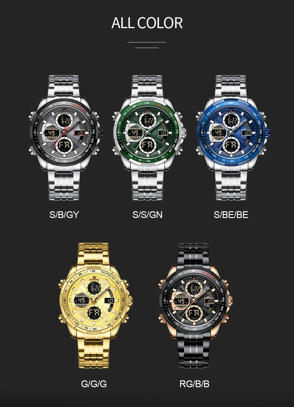NAVIFORCE Luxury Original Sports Wrist Watch For Men Quartz Steel Waterproof Dual Display Military LED Digital Watches Relogio