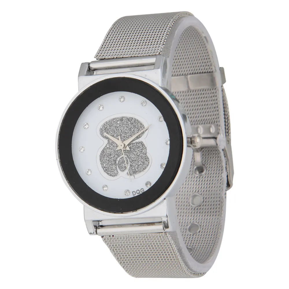 Luxury Ladies Black White Bear Diamond Simple Design Branded Quartz Watch Fashion Stretch Women Dress Clock Creative Watches
