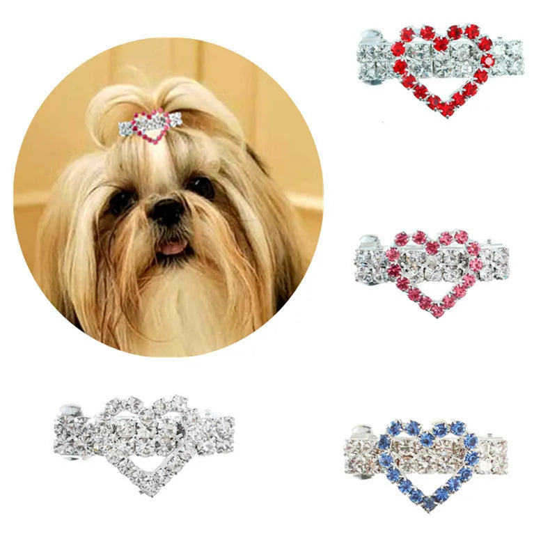 Bling Pearl Dog Collar Small and Medium Dogs Crown Hair Clips Puppy Accessories Doggy Heart and Bone Necklace Pet Supplies