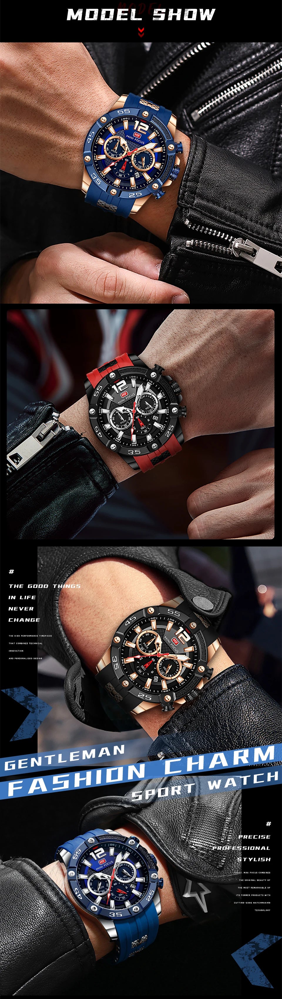 MINI FOCUS Multifunctional Sports Quartz Watch Mens Watches Waterproof Chronograph Wrist Watch with Date Luminous Hands 0349G