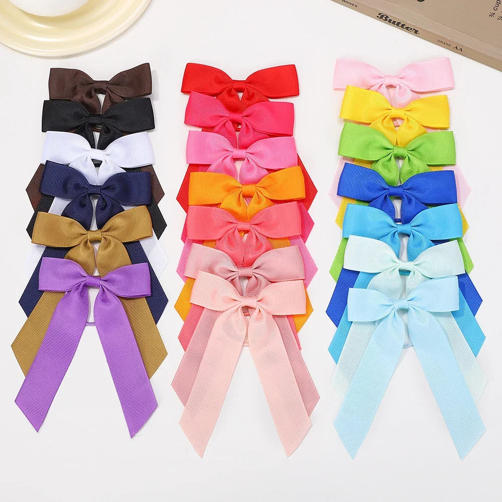 1PC Solid Color Ribbon Pigtail Hair Bows Elastic Hair Bands Holders Ties Hair Accessories for Baby Girls Infants Toddler