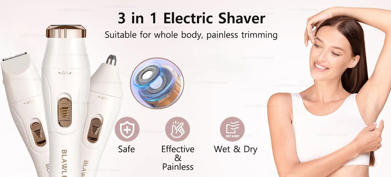 Women Electric Razors Painless Bikini Trimmer for Ladies Pubic Hair Detachable Head Electric Shaver for Women Electric Epilator