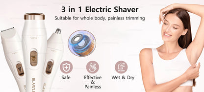 Women Electric Razors Painless Bikini Trimmer for Ladies Pubic Hair Detachable Head Electric Shaver for Women Electric Epilator