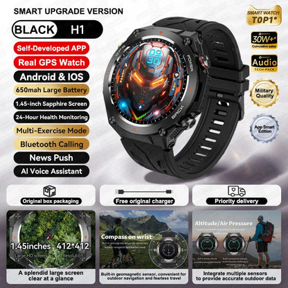 2025 GPS New Men Dual-band Positioning Smart Watch Men AMOLED Compass Waterproof 650mAh Battery Military Sport Watches New