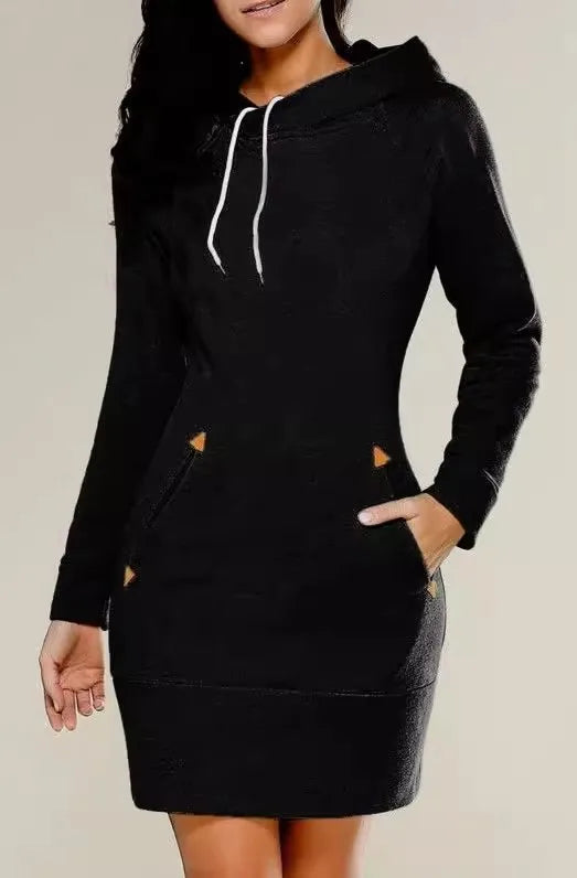 2024 woman Women's Clothing Dresses hot selling new hooded zipper pullover mid length hoodie dress in 5 colors and size 6 Dress