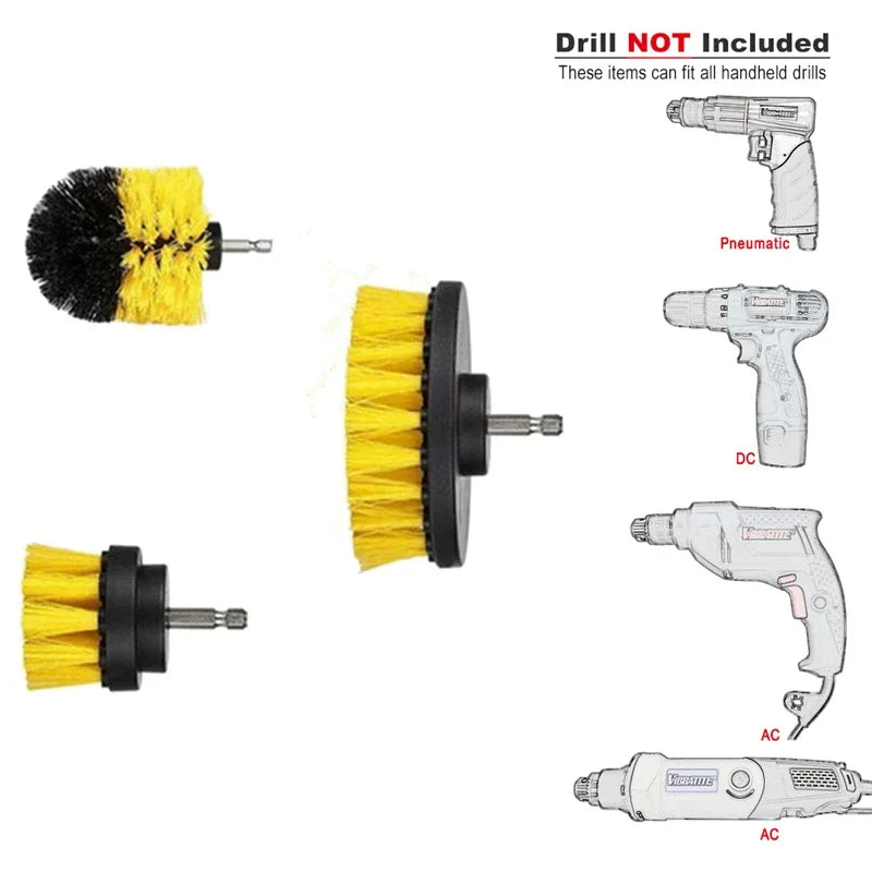 3pc/5Pcs Electric Drill-Brush Kit Power Scrubber Brush For Carpet Bathroom Surface Tub Furniture Shower Tile Tires Cleaning Tool