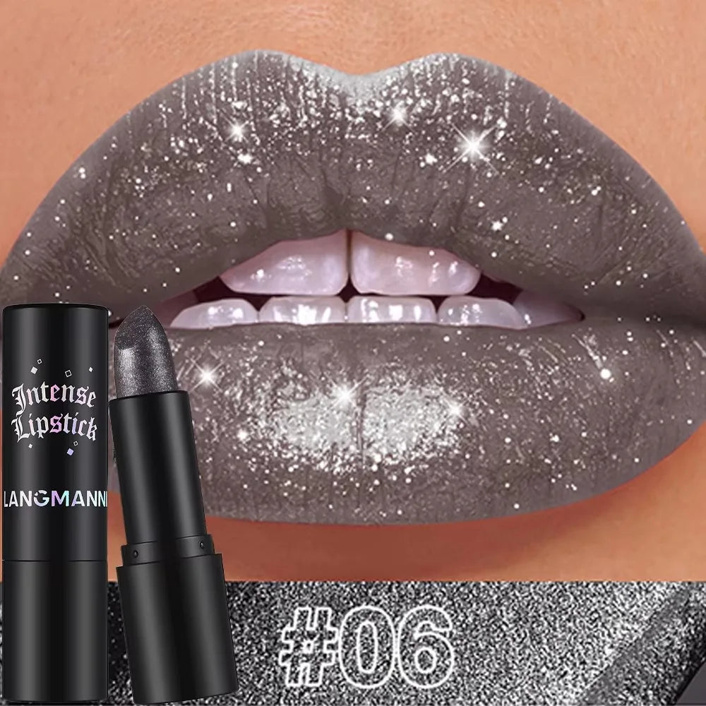Chocolate Brown Luxurious Metallic Glitter Lipstick Long-Lasting Waterproof Non-Fade Shimmery Pearl Sparkling Lip Gloss Makeup