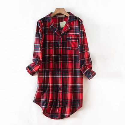 Nightgown 100% Brushed Cotton Nightshirts Women's Sleepwear Long Sleeve Plaid Winter Oversize Sleep Dress Women Home Clothes