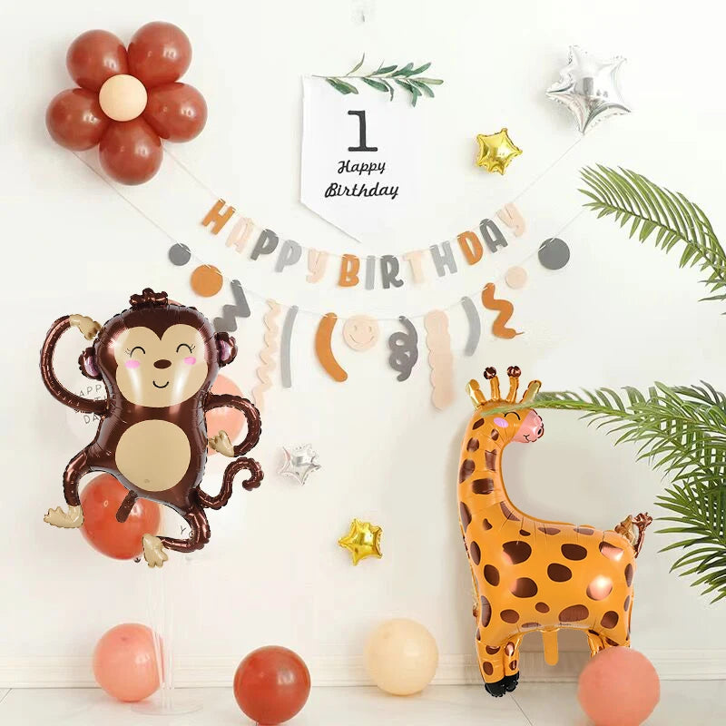1Pc Cartoon Animals Lion Monkey Elephant Leopard Foil Balloon Jungle Safari Birthday Party Air Globos Decorations Kids Gift Toys