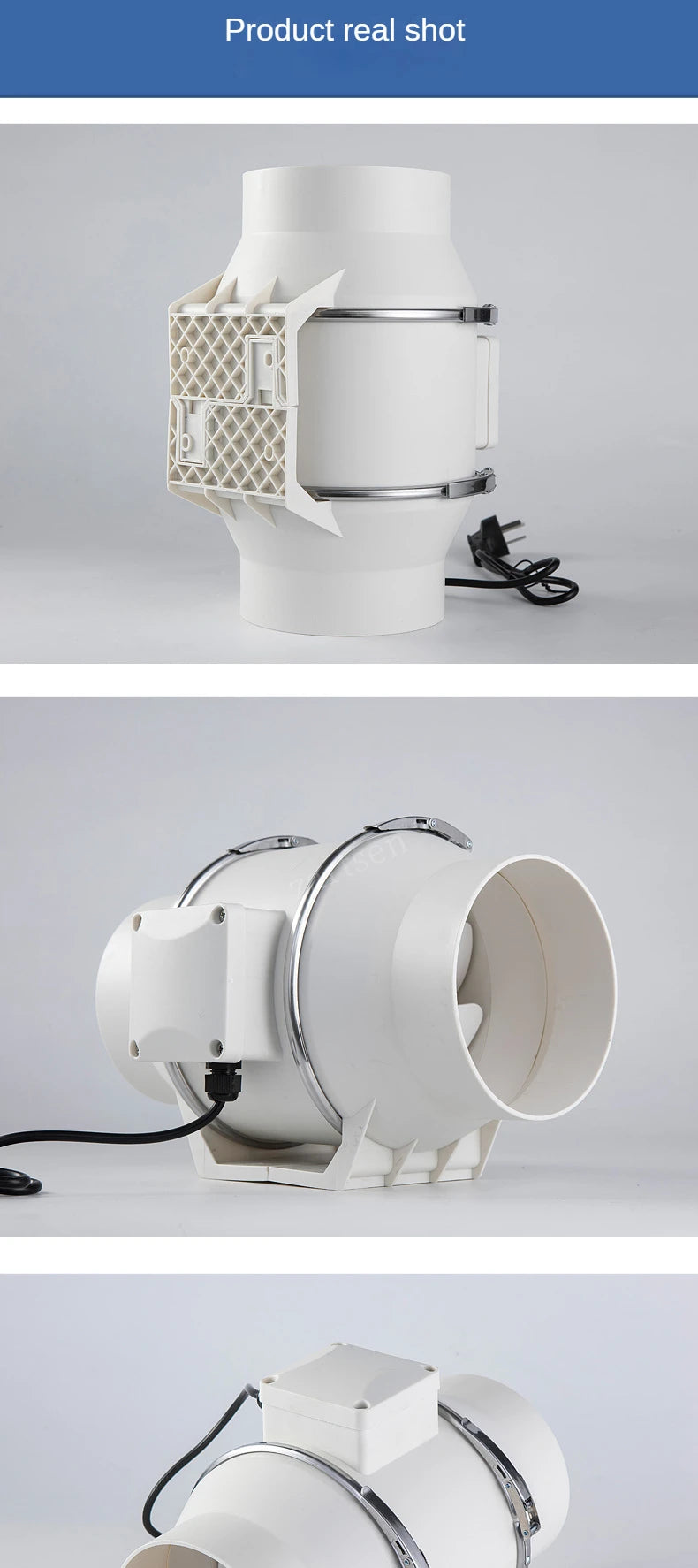 3/4/5/6Inch Industrial Exhaust Fan 220V Grow Silent Pipe Duct Bathroom Extractor Ventilation Kitchen Toilet Wall Air Ventilator