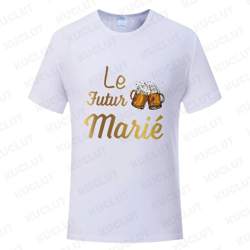 French Evg Team Married Tops Single Farewell Bachelor Party T Shirt Future Groom Man Tshirt Fashion Beer Graphic Wedding Tees