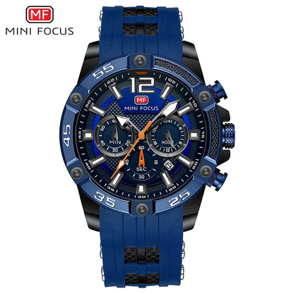 MINI FOCUS Multifunctional Sports Quartz Watch Mens Watches Waterproof Chronograph Wrist Watch with Date Luminous Hands 0349G