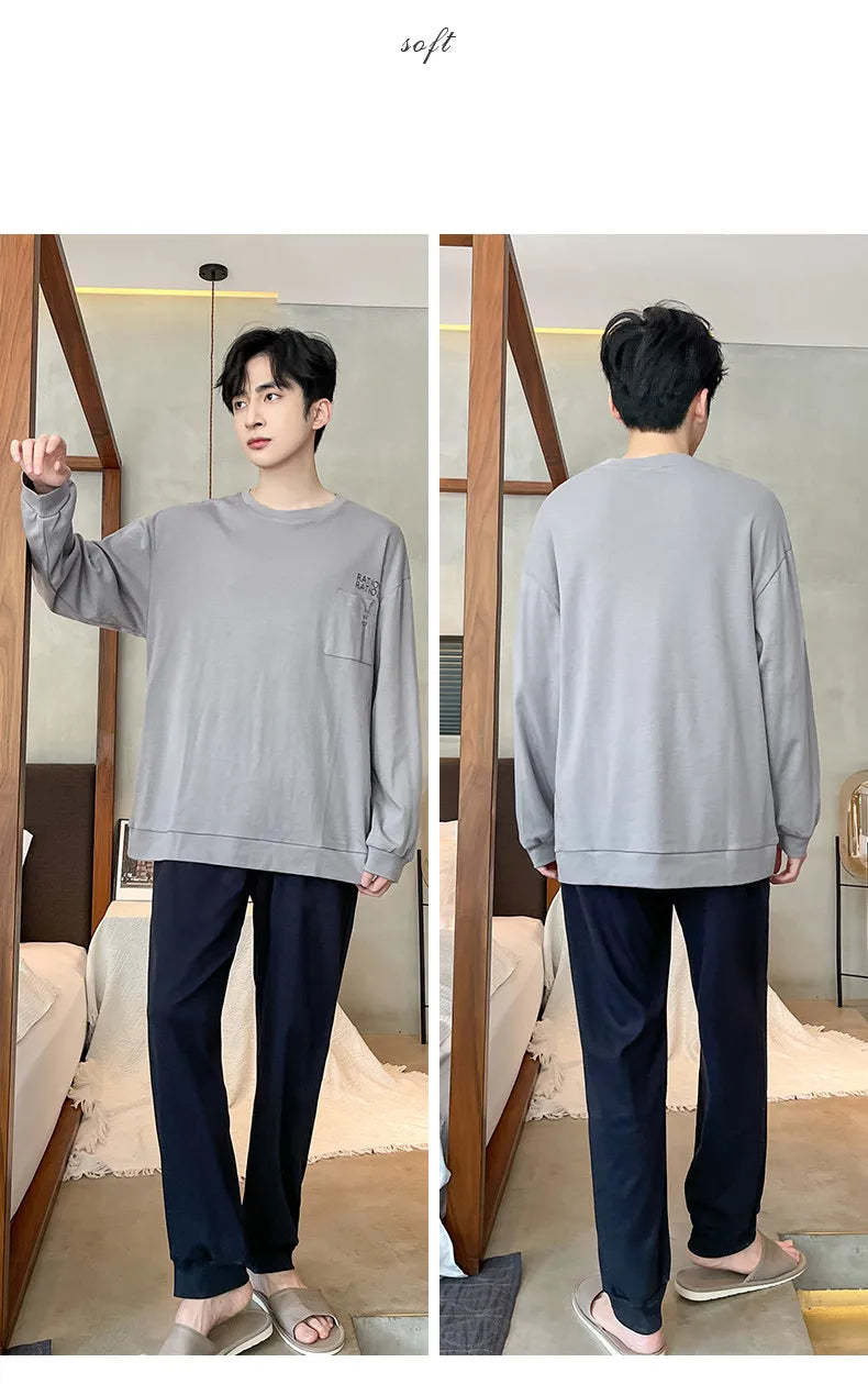 Spring Autumn Plus 4XL Knitted Men's Sleepwear Letter Lattice Pajamas Plaid Pajamas Sets Casual Loungewear Pyjamas Night Fashion