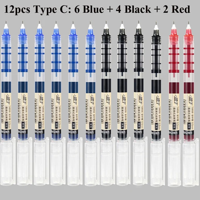 Deli Rollerball Pens, 12 Pack Blue/ Black Liquid Ink Ballpoint Gel Pens, 0.5 mm Fine Tip Rolling Ball Pens for Writing Drawing
