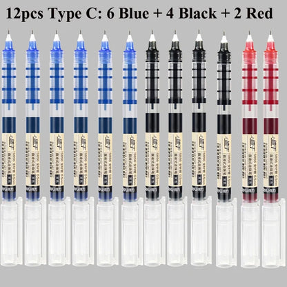Deli Rollerball Pens, 12 Pack Blue/ Black Liquid Ink Ballpoint Gel Pens, 0.5 mm Fine Tip Rolling Ball Pens for Writing Drawing