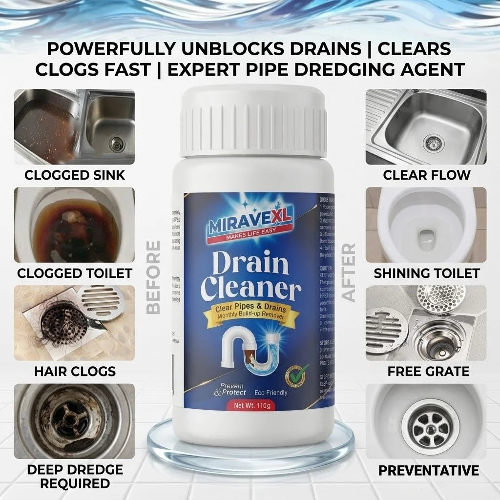 MIRAVEXL Heavy Duty Hair and Grease Clog Remover for Kitchen Tub Toilet Drains Fast Action Safe for Household Plumbing 110g