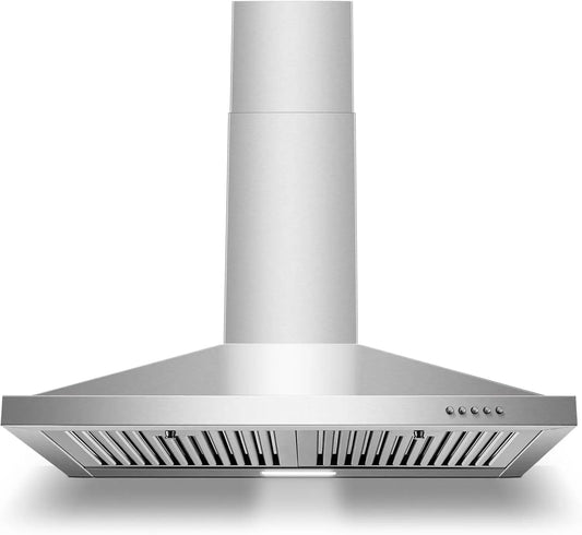 30-inch Wall Mount 450CFM - Stainless Steel Kitchen Vent Hood, Ultra Quiet 55dB, Ducted/Ductless Convertible, 3-Speed Range Hood