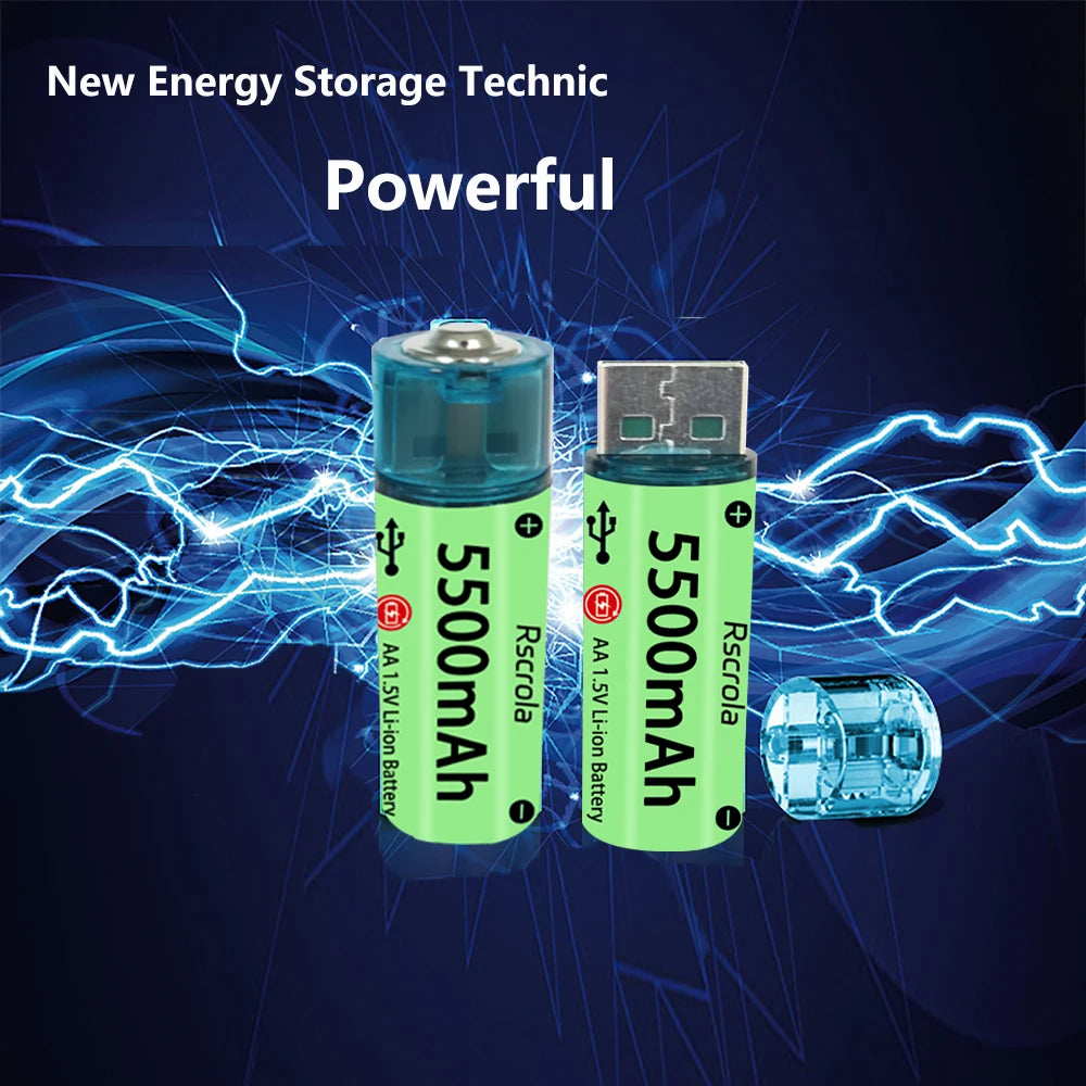 Universal AA Rechargeable Battery Durable 5500mAh Li-ion Battery AA USB Direct Charging for Toys Clocks Game Controllers Cameras