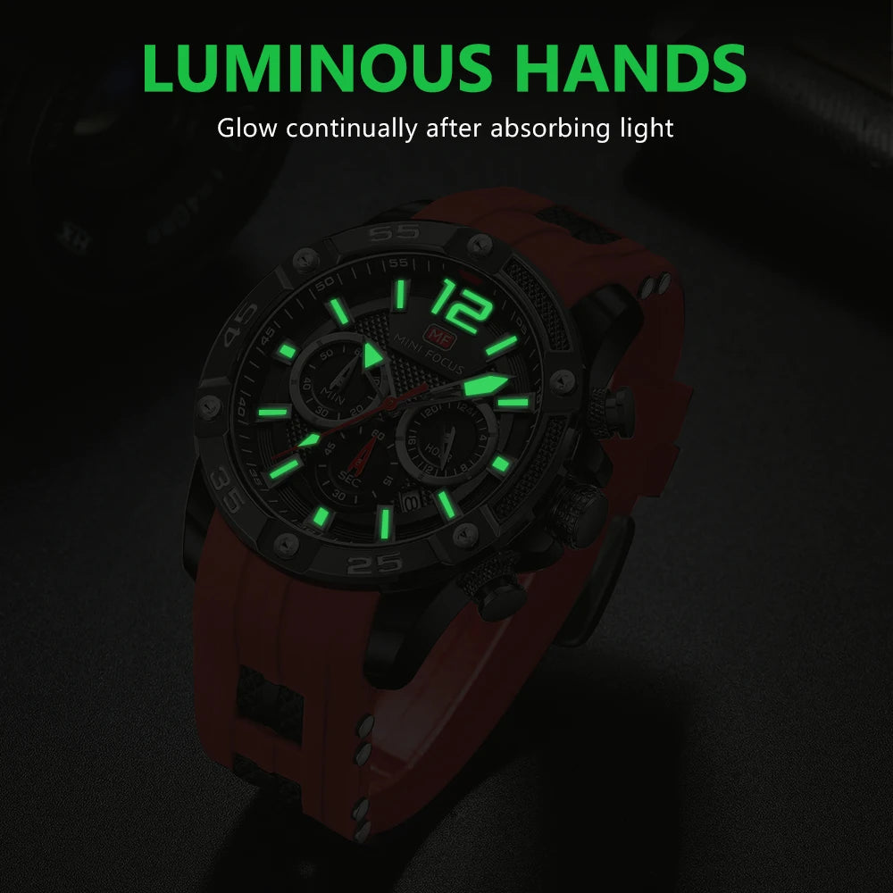 MINI FOCUS Multifunctional Sports Quartz Watch Mens Watches Waterproof Chronograph Wrist Watch with Date Luminous Hands 0349G