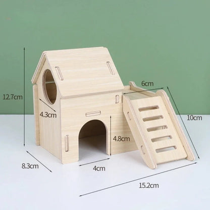 New Wooden Hamster Villa Easy to Install Durable Platform House Cage Accessories Chewable Hamster Climb Toy Pet Supplies