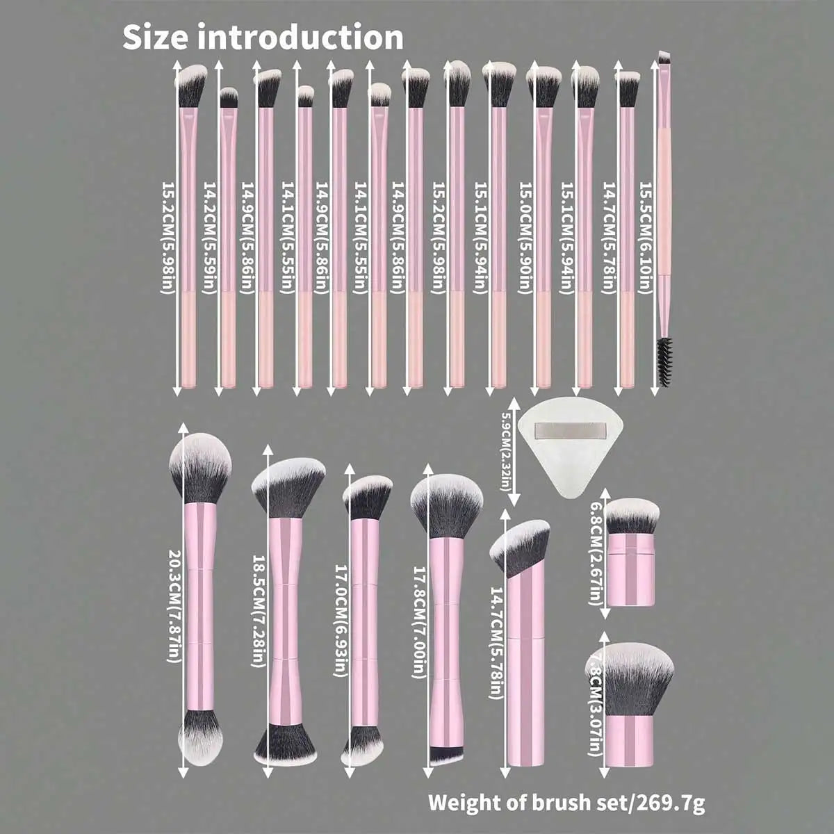 22pcs Makeup Brush Set Including 20pcs Professional Aluminum Tube Makeup Brushes, 2pcs Air Cushion Puffs For Daily Use