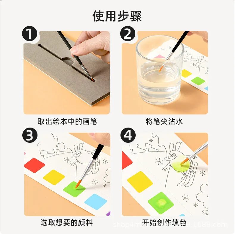 Kids Portable Watercolor Painting Book 12 Sheets Gouache Graffiti Picture 1 Pen Coloring Water Drawing Books Set Kids Toys Gifts