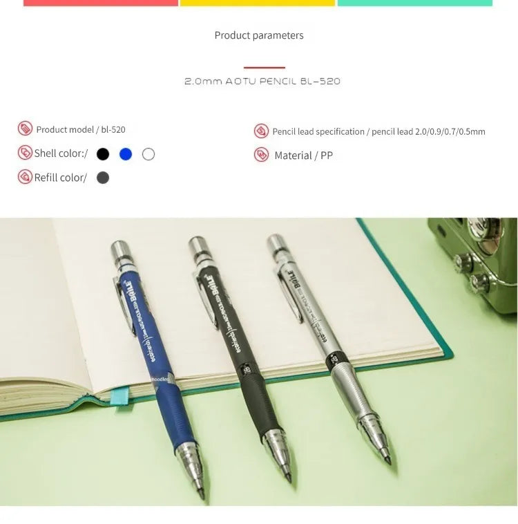 2.0mm Mechanical Pencil Black / Color Lead Refill 2B Sketching Pencil Art Sketch Painting Writing For School & Office Stationery