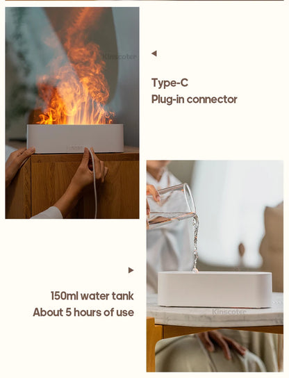 Simulated Flame Aromatherapy Diffuser USB Air Humidifier Desktop Purifier Supports Essential Oil Aroma Cool Mist Difusor