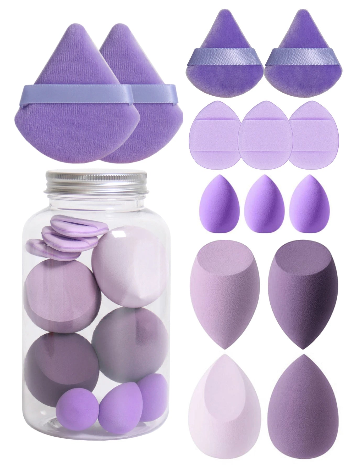 14 Piece Cosmetic Sponge Set, Cosmetic Sponge Finger Puff, Dry and Wet Foundation Make-Up Cosmetic Puff