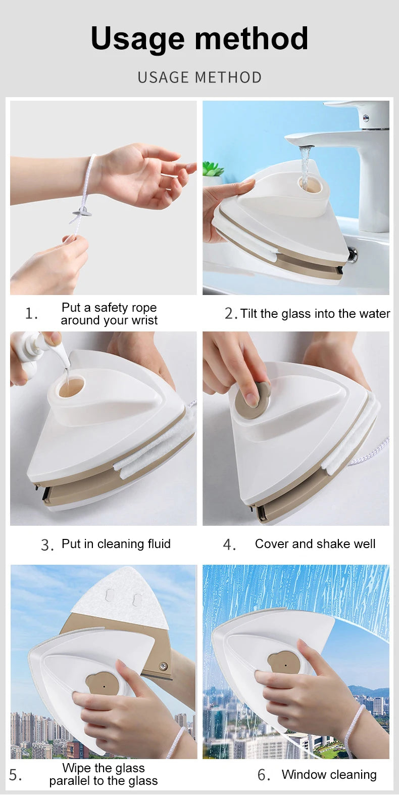 Magnetic Glass Window Cleaner Brush Double-layer Automatic Water Discharge Wiper Window Brush for Home Household Cleaning Tools