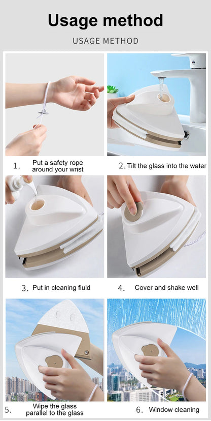 Magnetic Glass Window Cleaner Brush Double-layer Automatic Water Discharge Wiper Window Brush for Home Household Cleaning Tools