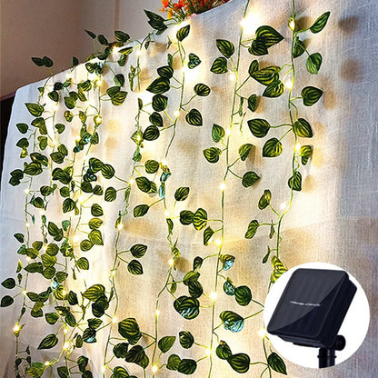 Solar 2M/5M/10M Flower Green Leaf String Light Artificial Vine Fairy Light Tree Eave Garland Light for Party Wedding Home Decor