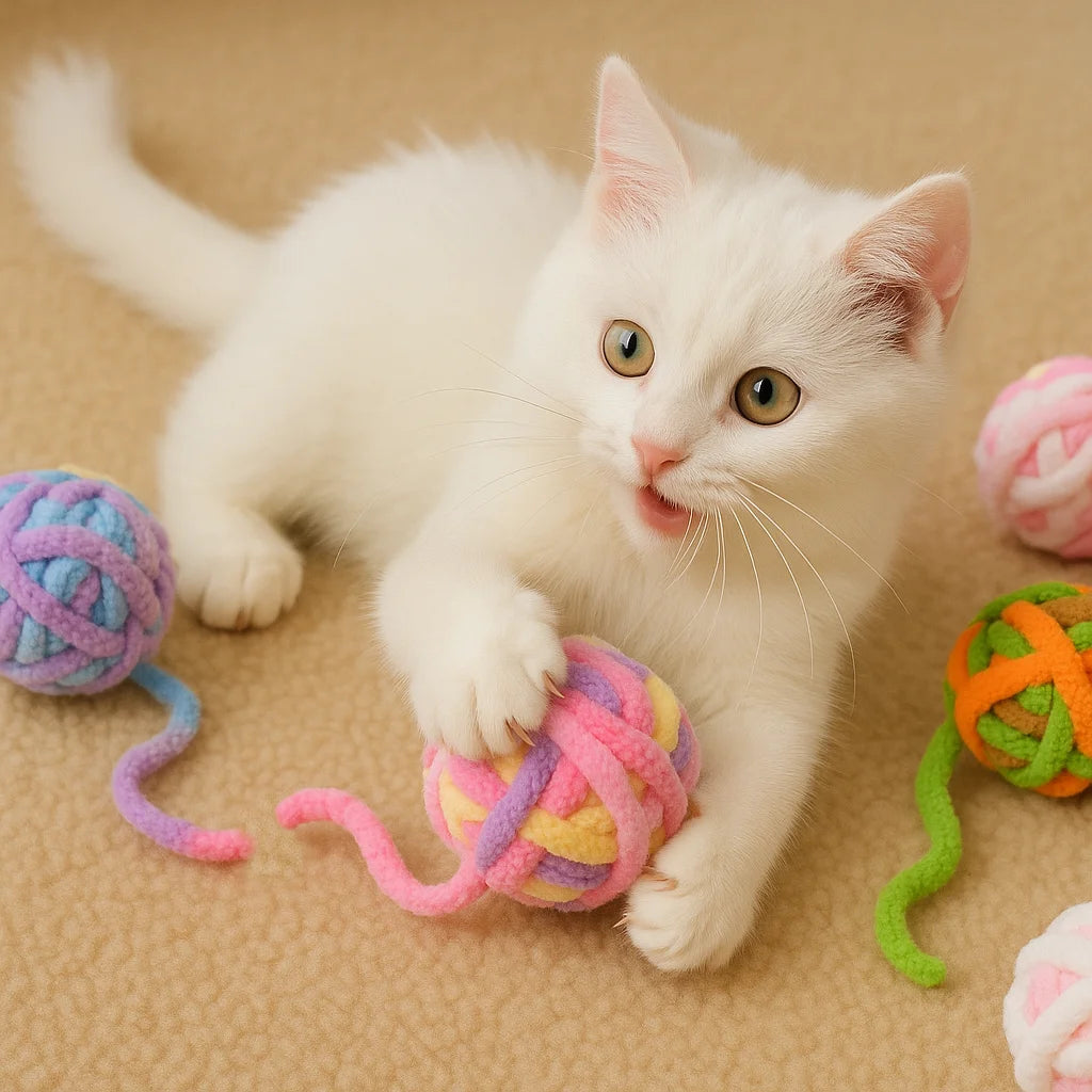 Interactive Cat Toy Balls with Bell And Wool Yarn - 1/3/5/10PCS Set for Indoor Self-Entertainment Chewable Pet Play Balls