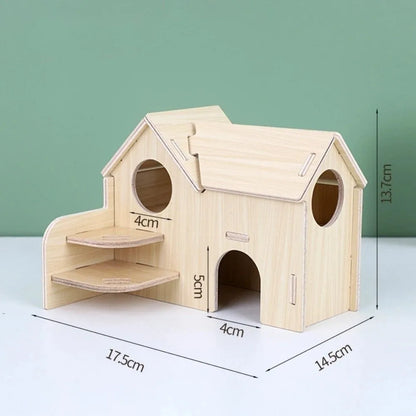 New Wooden Hamster Villa Easy to Install Durable Platform House Cage Accessories Chewable Hamster Climb Toy Pet Supplies