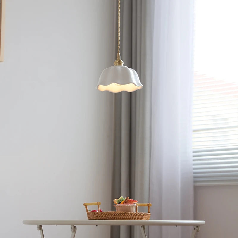 IWHD White Ceramic LED Pendant Lamp Bedroom Study Balcony Wire Adjustable Copper Socket Nordic Modern Home Decor Hanging Lights