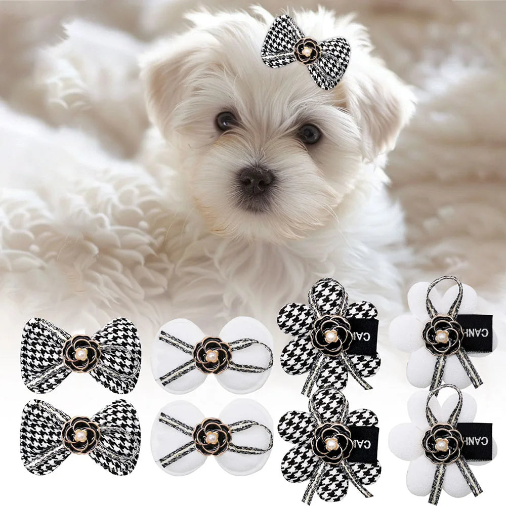 Dog Hair Clips 2PCS Dog Hair Accessories With Alligator Clip Flower Dog Bows Classical Plaid Puppy Bows Pet Supplies For Dogs