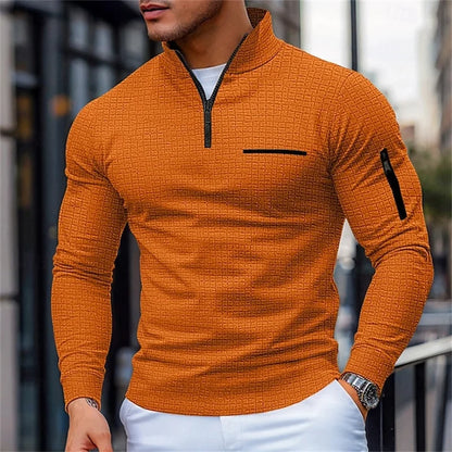Men's Casual Long-Sleeve Polo Shirt Pullover Sweatshirt Spring and Autumn Outdoor Sports Zipper Men's Shirt Sweatshirt Top