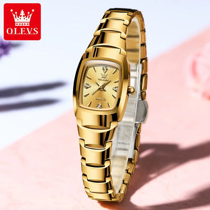 OLEVS 7006 Certified Brand Elegant Luxurious Women's Watches waterproof Tungsten Steel strip Quartz Watch for Lady Tonneau Watch